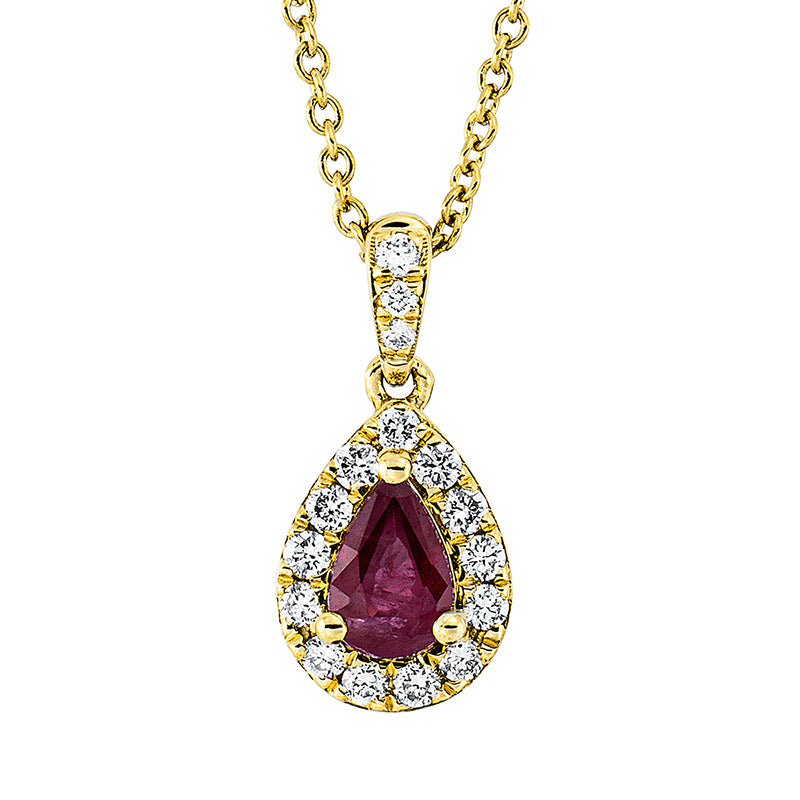 Collier mit Rubin  aus 750/-18 Karat Gelbgold mit 16 Diamanten 0