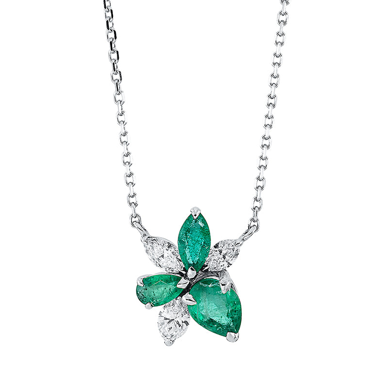 Collier mit Smaragd  aus 750/-18 Karat Weißgold mit 3 Diamanten 0