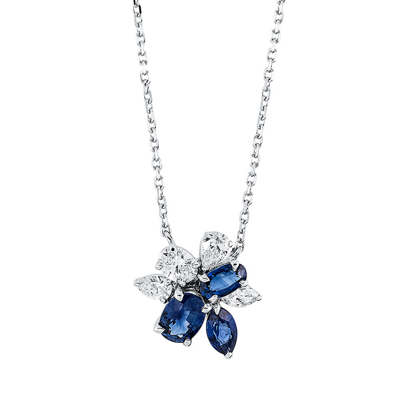 Collier mit Saphir  aus 750/-18 Karat Weißgold mit 5 Diamanten 1