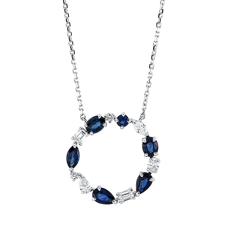 Collier mit Saphir  aus 750/-18 Karat Weißgold mit 7 Diamanten 0