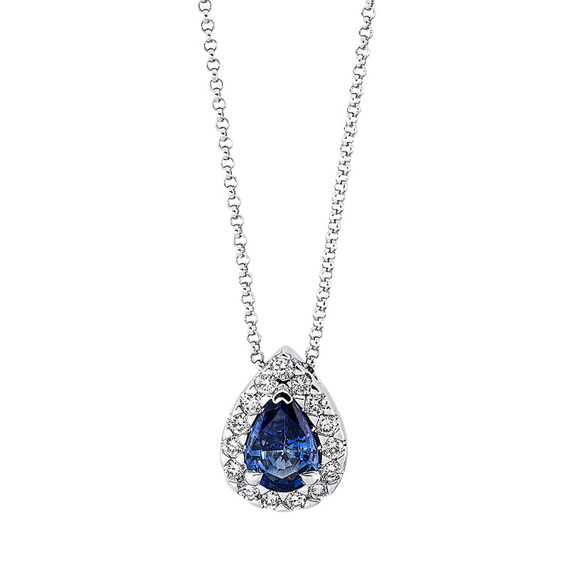 Collier mit Saphir  aus 750/-18 Karat Weißgold mit 15 Diamanten 0