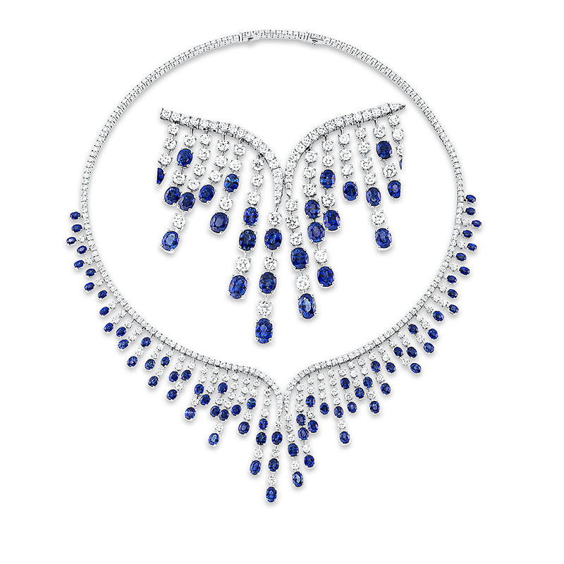 Collier mit Saphir  aus 750/-18 Karat Weißgold mit 294 Diamanten 13