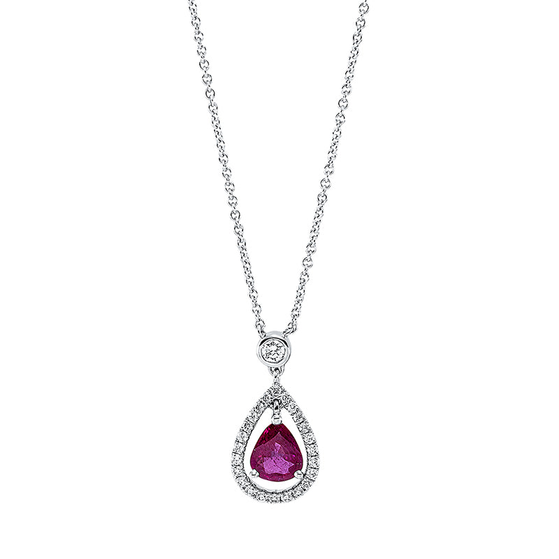 Collier mit Rubin  aus 750/-18 Karat Weißgold mit 25 Diamanten 0