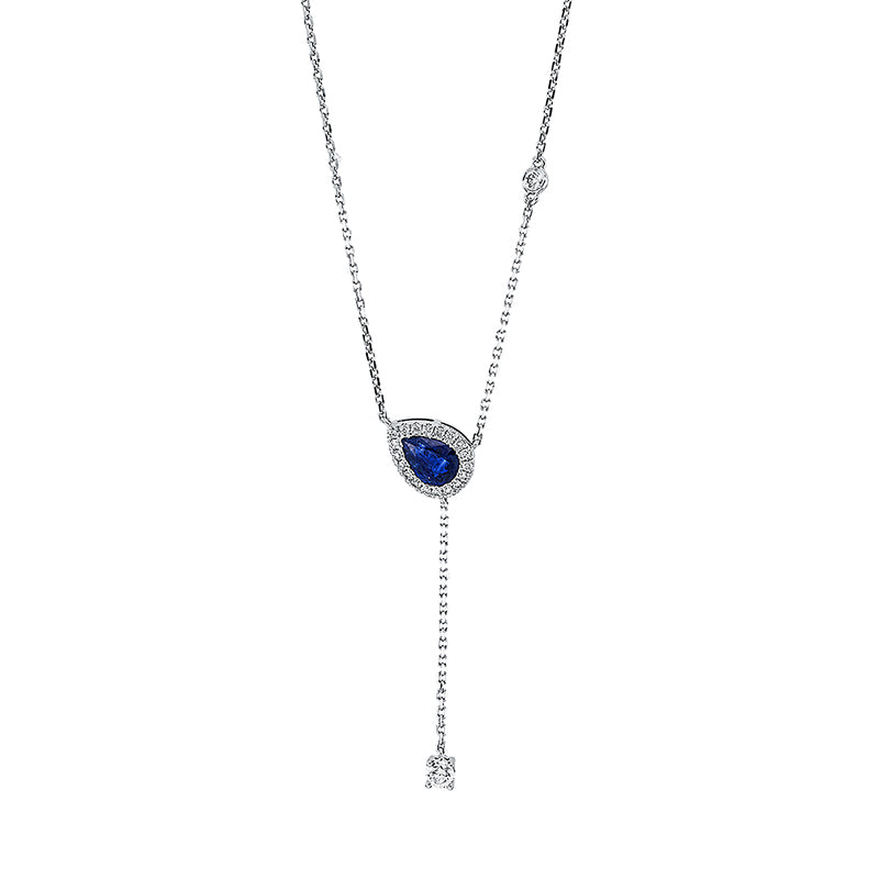 Collier mit Saphir  aus 750/-18 Karat Weißgold mit 21 Diamanten 0