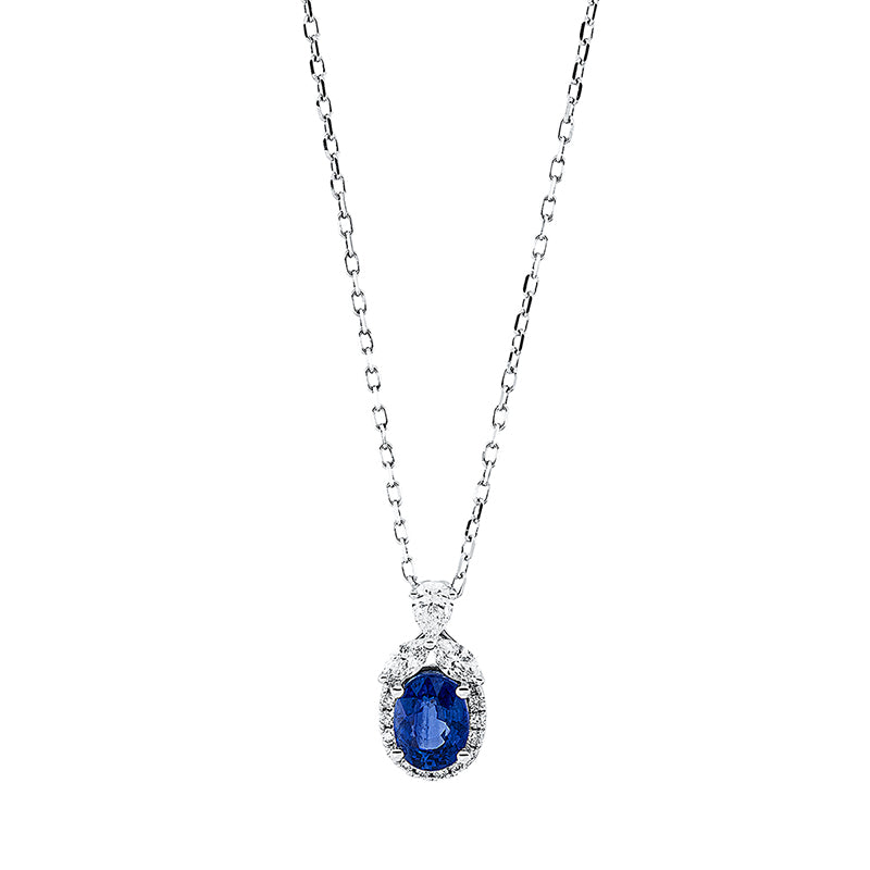 Collier mit Saphir  aus 750/-18 Karat Weißgold mit 15 Diamanten 0