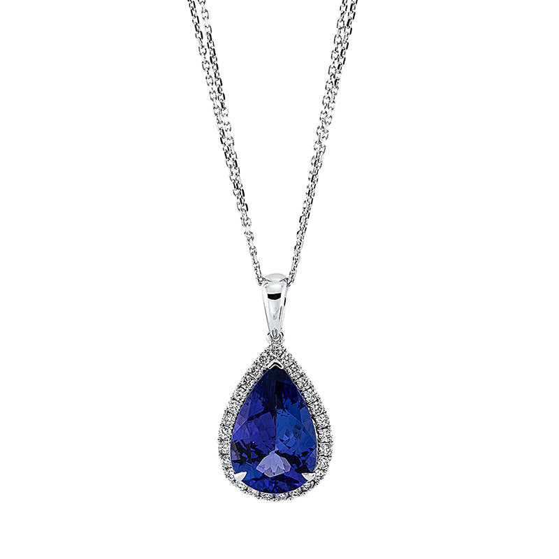 Collier mit Tansanit  aus 750/-18 Karat Weißgold mit 30 Diamanten 0