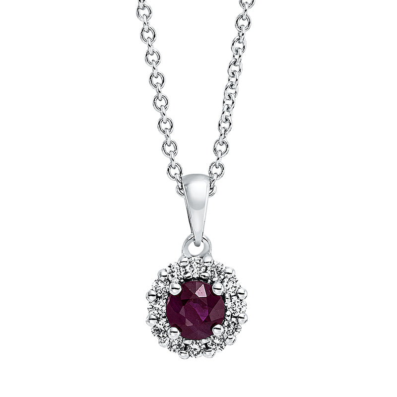 Collier mit Rubin  aus 750/-18 Karat Weißgold mit 12 Diamanten 0