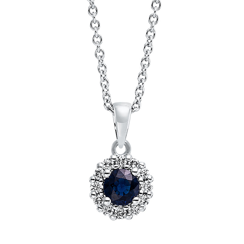 Collier mit Saphir  aus 750/-18 Karat Weißgold mit 12 Diamanten 0