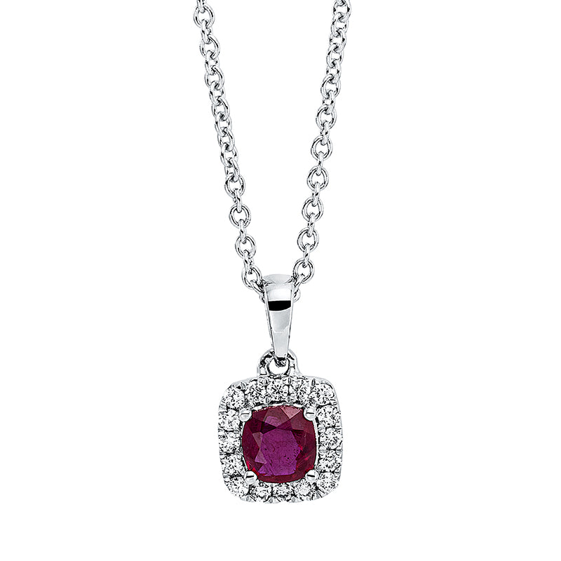 Collier mit Rubin  aus 750/-18 Karat Weißgold mit 16 Diamanten 0
