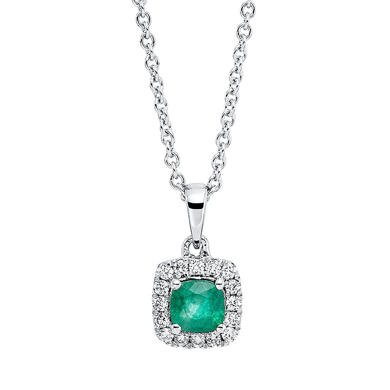 Collier mit Smaragd  aus 750/-18 Karat Weißgold mit 16 Diamanten 0