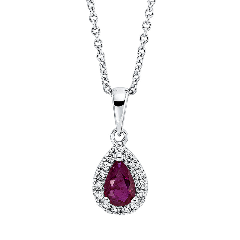 Collier mit Rubin  aus 750/-18 Karat Weißgold mit 15 Diamanten 0
