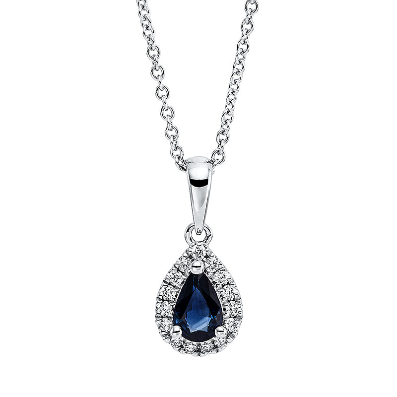 Collier mit Saphir  aus 750/-18 Karat Weißgold mit 15 Diamanten 0