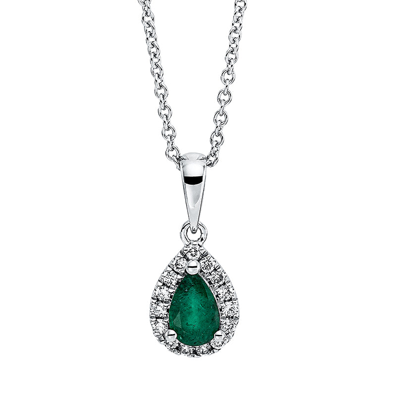 Collier mit Smaragd  aus 750/-18 Karat Weißgold mit 15 Diamanten 0