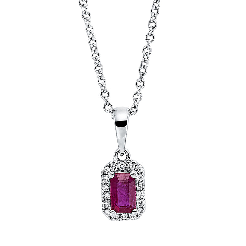 Collier mit Rubin  aus 750/-18 Karat Weißgold mit 18 Diamanten 0