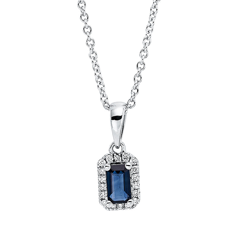 Collier mit Saphir  aus 750/-18 Karat Weißgold mit 18 Diamanten 0