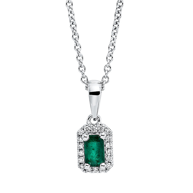 Collier mit Smaragd  aus 750/-18 Karat Weißgold mit 18 Diamanten 0