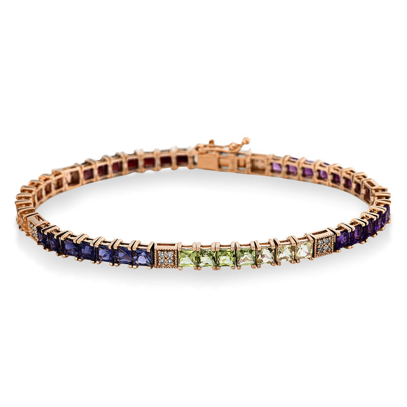 Armband mit Farbstein  aus 585/-14 Karat Rotgold mit 24 Diamanten 0