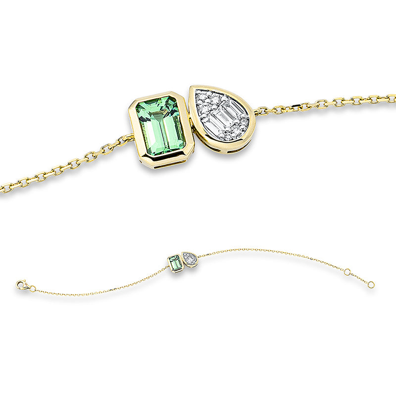 Armband mit Tsavorith  aus 750/-18 Karat Gelbgold / Weißgold mit 9 Diamanten 0