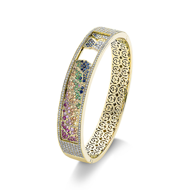 Armreif mit Saphir  aus 750/-18 Karat Gelbgold mit 247 Diamanten 1