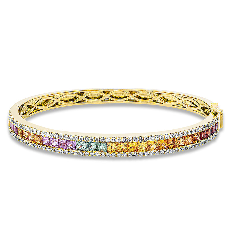 Armreif mit Saphir  aus 750/-18 Karat Gelbgold mit 108 Diamanten 1