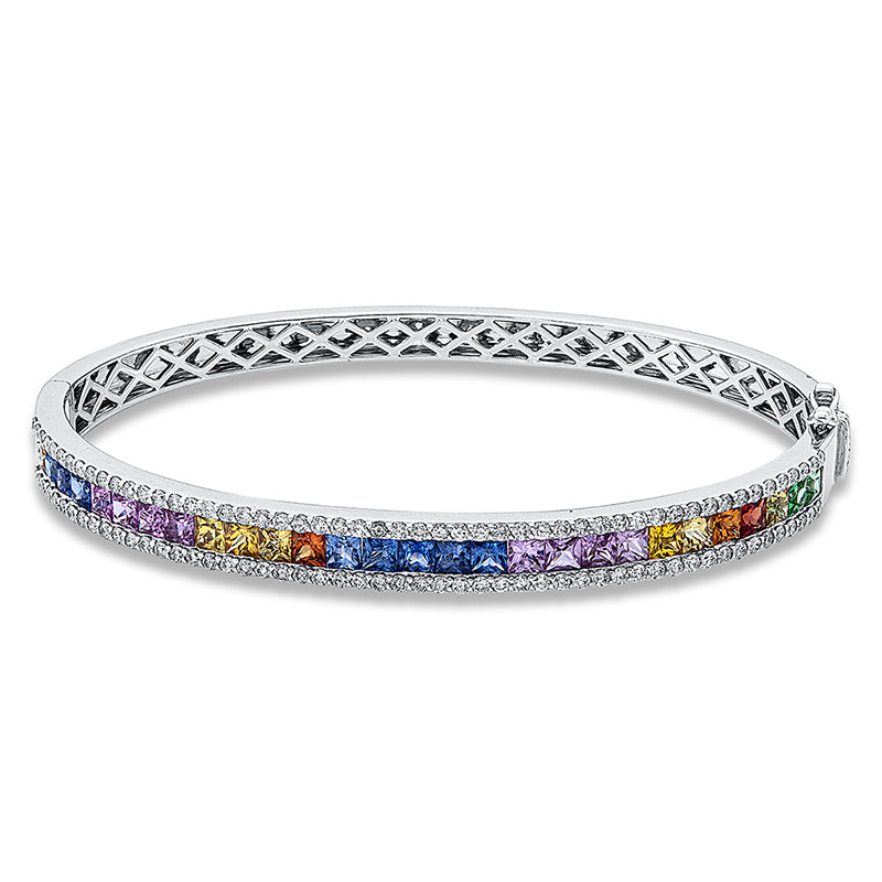 Armreif mit Saphir  aus 750/-18 Karat Weißgold mit 104 Diamanten 1