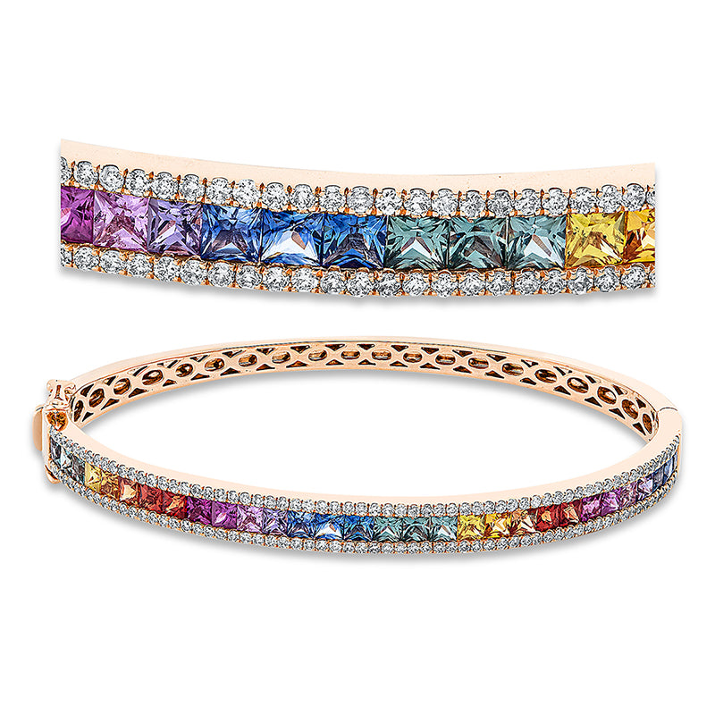 Armreif mit Saphir  aus 750/-18 Karat Rotgold mit 130 Diamanten 0