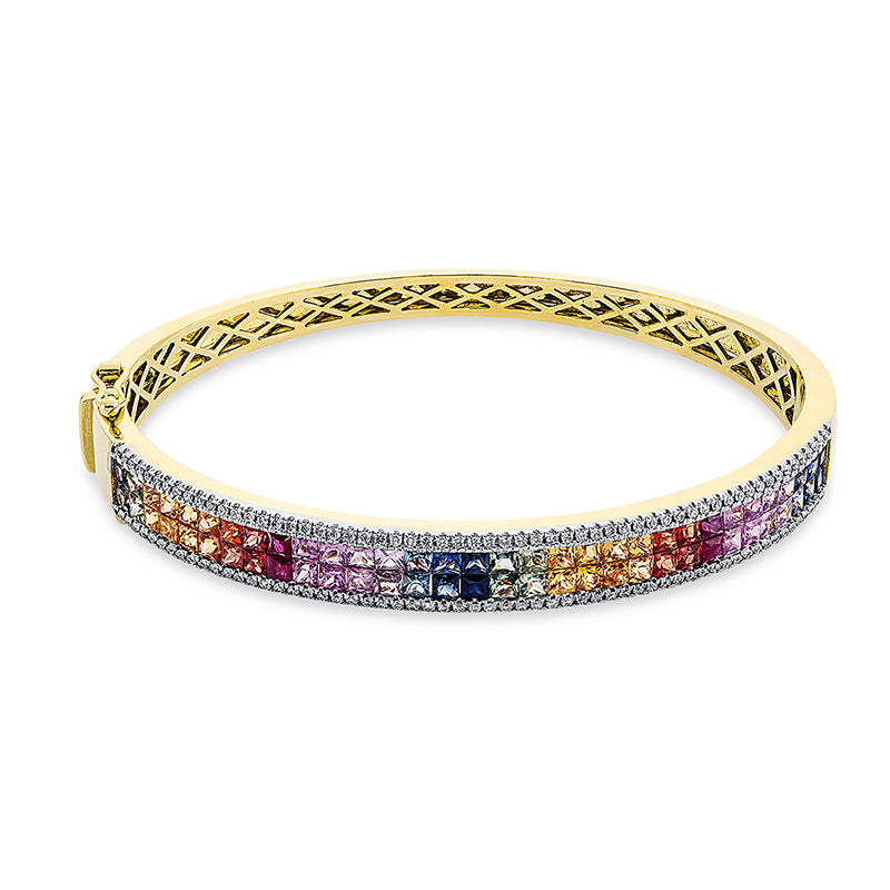 Armreif - Regenbogen-Schmuck aus Gold mit Diamanten mit Saphir, Fassung rhodiniert - 6A886