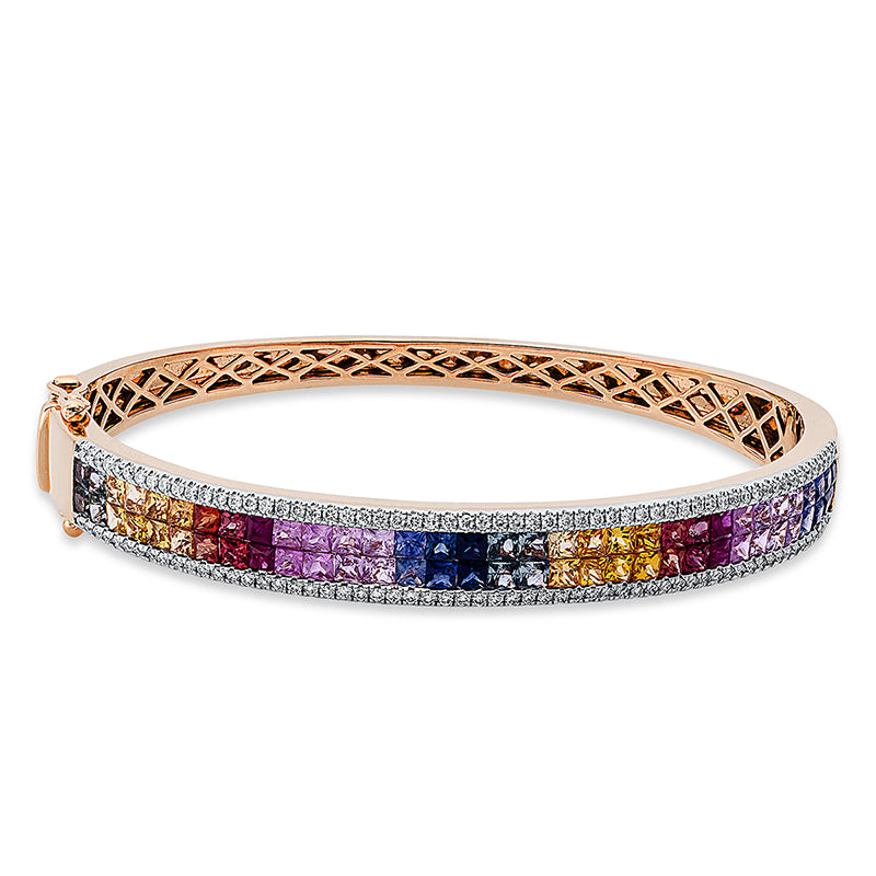 Armreif - Regenbogen-Schmuck aus Gold mit Diamanten mit Saphir, Fassung rhodiniert - 6A886